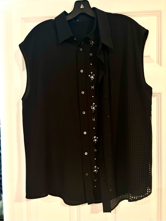 M Made In Italy Tops - Italian Sleeveless Black Button-Up Blouse with Beaded Placket. Never worn